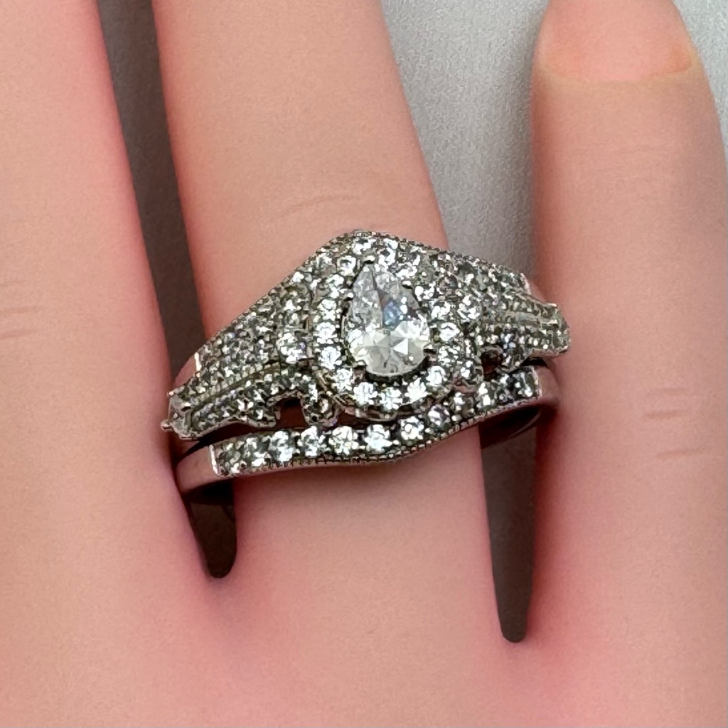925 Sterling Silver Diamond 3 Band Ring Set Sz 9 275$